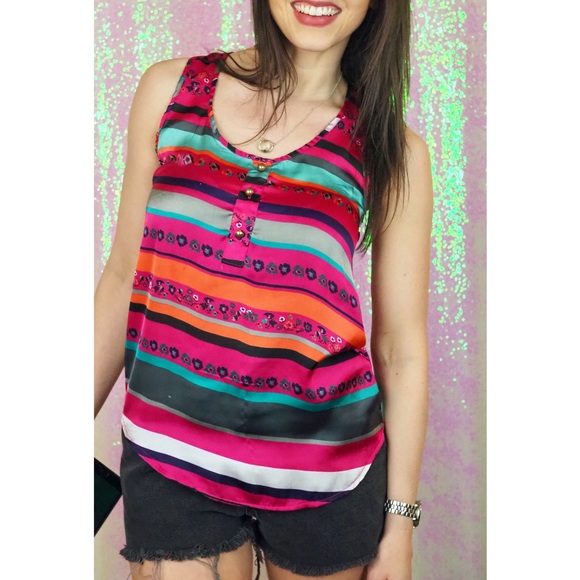 A.K.A. Silky Pattern Stripe Light Summer Tank 👓 - Picture 2 of 6